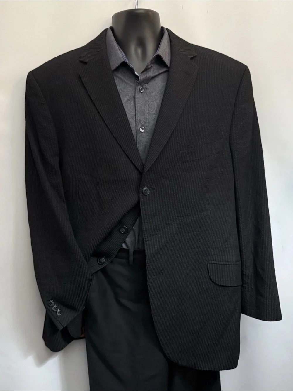BEN SHERMAN Blazer Jacket Mens 46R 100% Wool Single Textured 3-Buttons Black